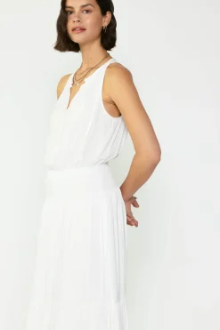 Fashion Smocked Waist Halter Midi Dress Women Midi Dresses