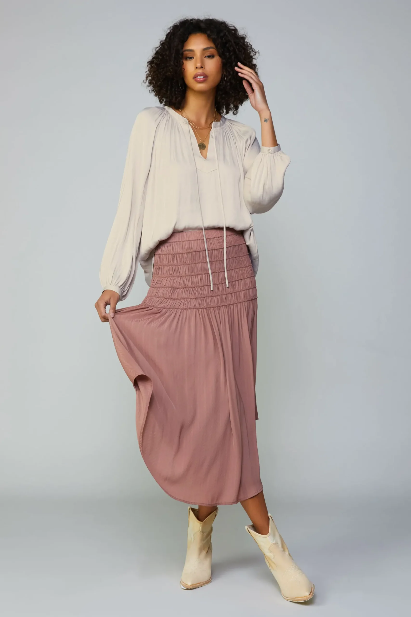 Best Smocked Waist Midi Skirt Women Skirts