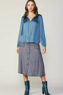 Outlet Smocked Yoke Blouse Women Long Sleeve Tops