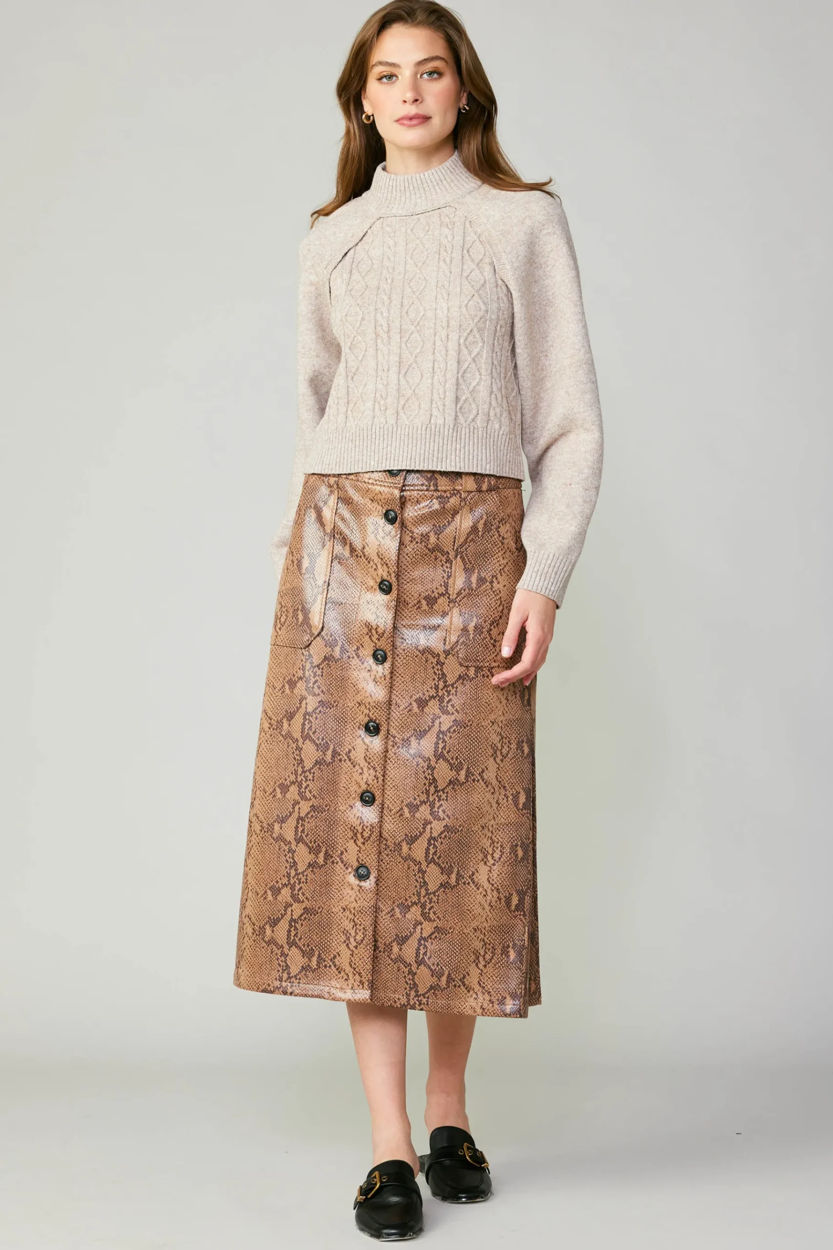 Hot Snake Print Midi Skirt Women Skirts