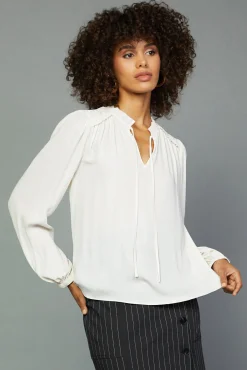 Outlet Split Neck Blouse Women Long Sleeve Tops