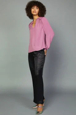 Online Split Neck Blouse Women Long Sleeve Tops