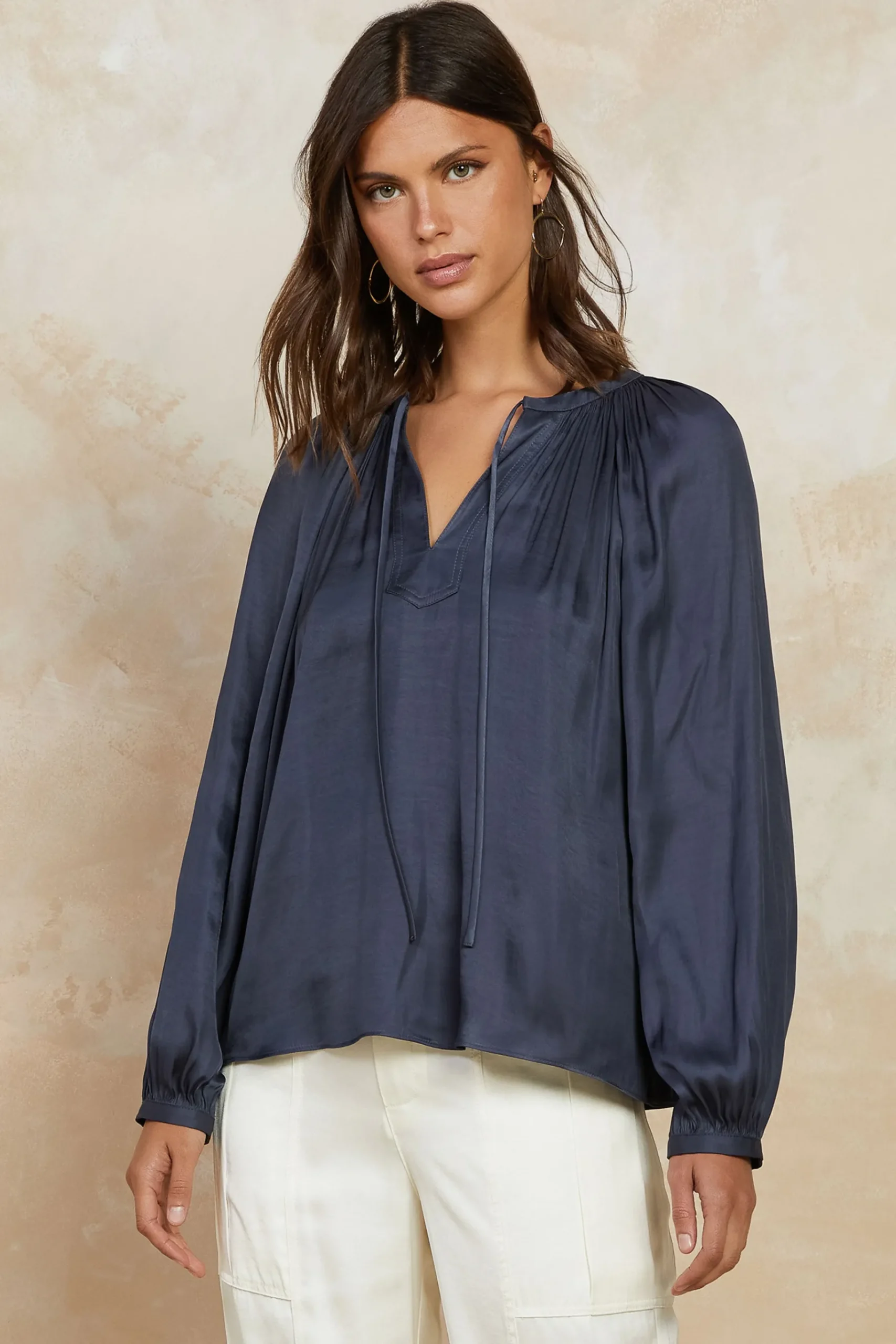 Fashion Split Neck Long Sleeve Top Women Long Sleeve Tops