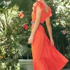 Fashion Square Neck Flutter Sleeve Midi Dress Women Midi Dresses