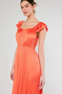 Fashion Square Neck Flutter Sleeve Midi Dress Women Midi Dresses