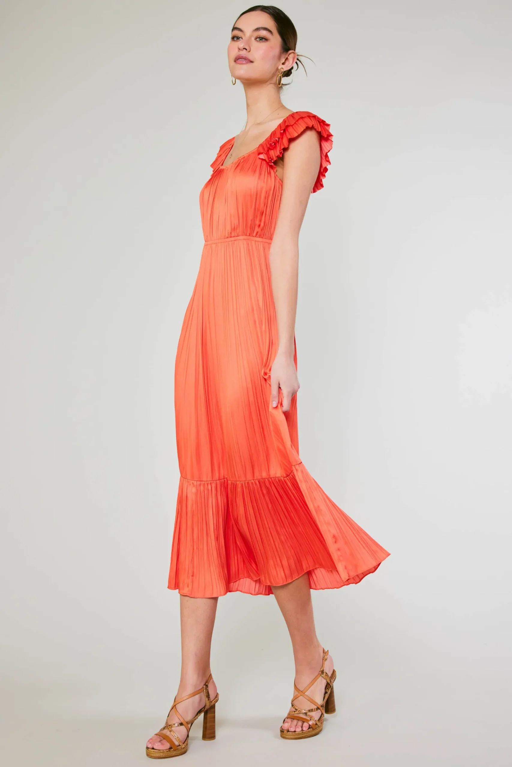 Fashion Square Neck Flutter Sleeve Midi Dress Women Midi Dresses
