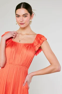Fashion Square Neck Flutter Sleeve Midi Dress Women Midi Dresses