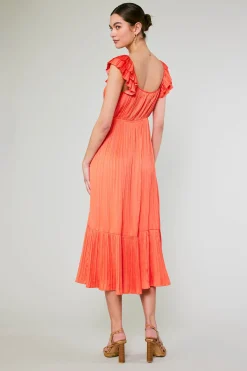 Fashion Square Neck Flutter Sleeve Midi Dress Women Midi Dresses