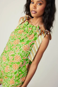 Sale Striped Bow Floral Top Women Sleeveless Tops