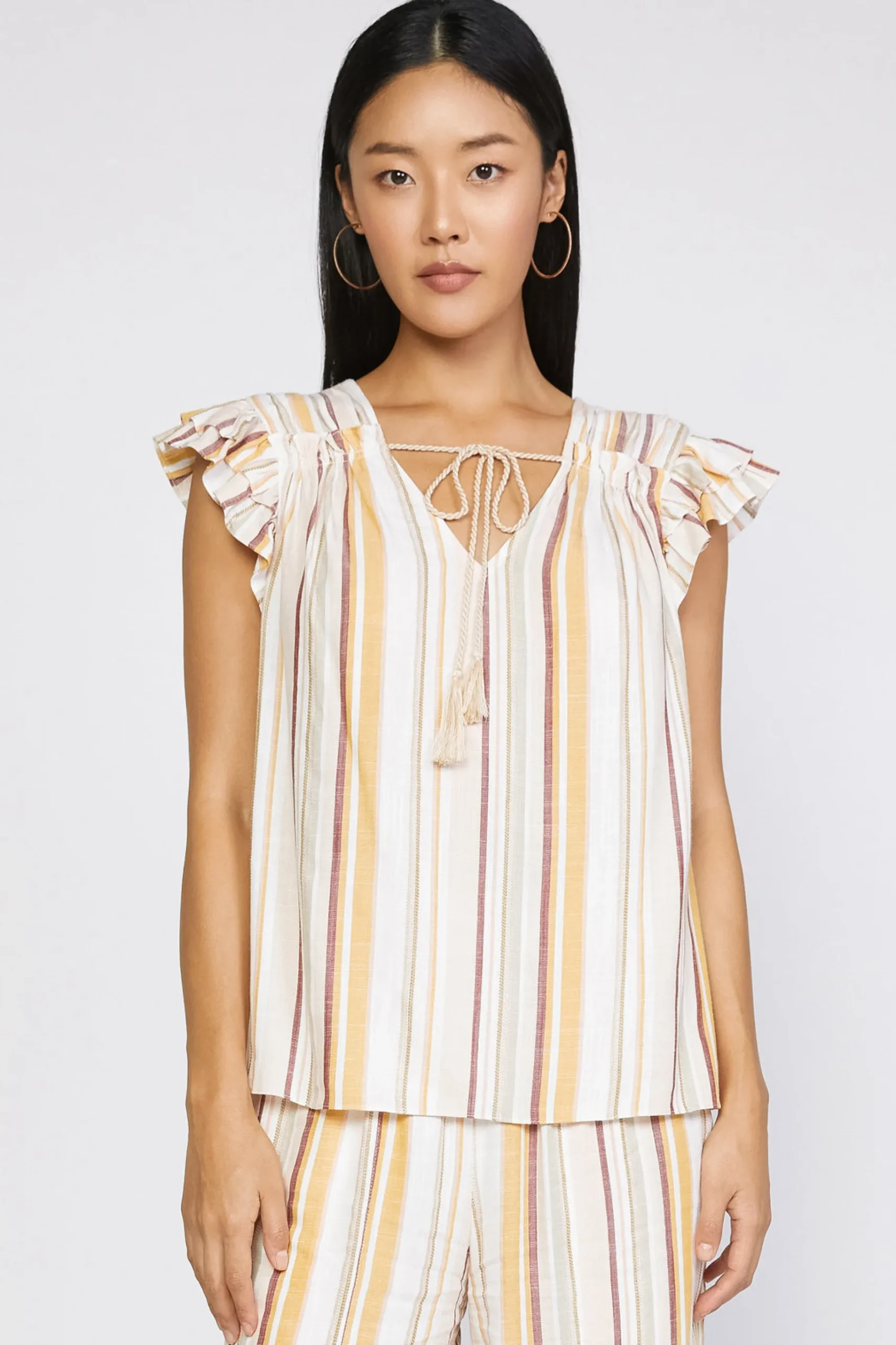 Fashion Striped Flutter Sleeve Top Women Sleeveless Tops