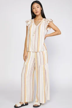 Fashion Striped Flutter Sleeve Top Women Sleeveless Tops