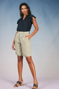 Discount Striped Knee Length Shorts Women Shorts