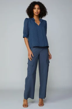 Online Striped Structured Sleeve Blouse Women Short Sleeve Tops