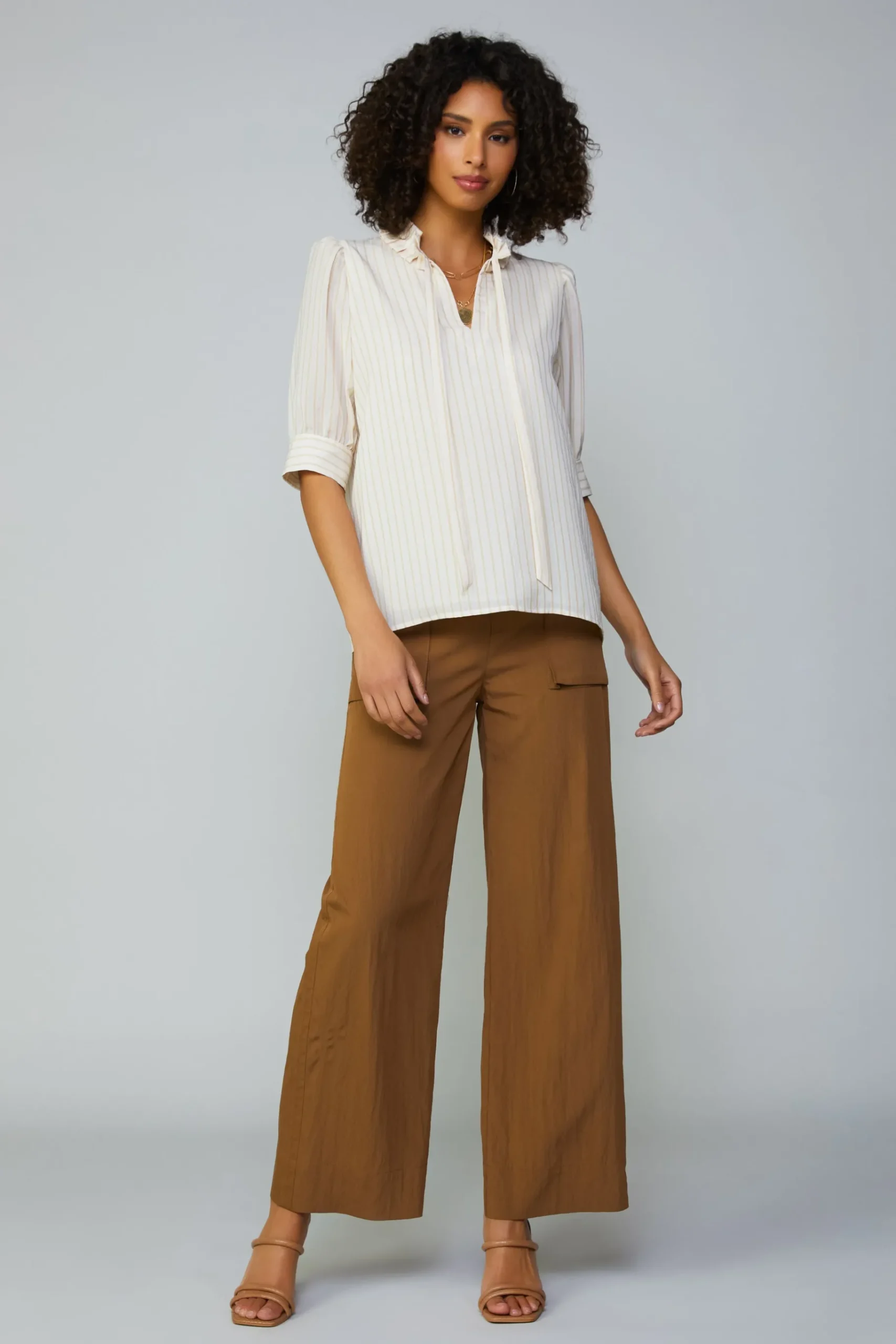New Striped Structured Sleeve Blouse Women Short Sleeve Tops