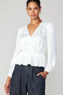 Online Surplice Peplum Blouse Women Long Sleeve Tops