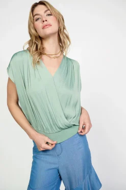 Online Surplice Sleeveless Blouse Women Sleeveless Tops | Short Sleeve Tops