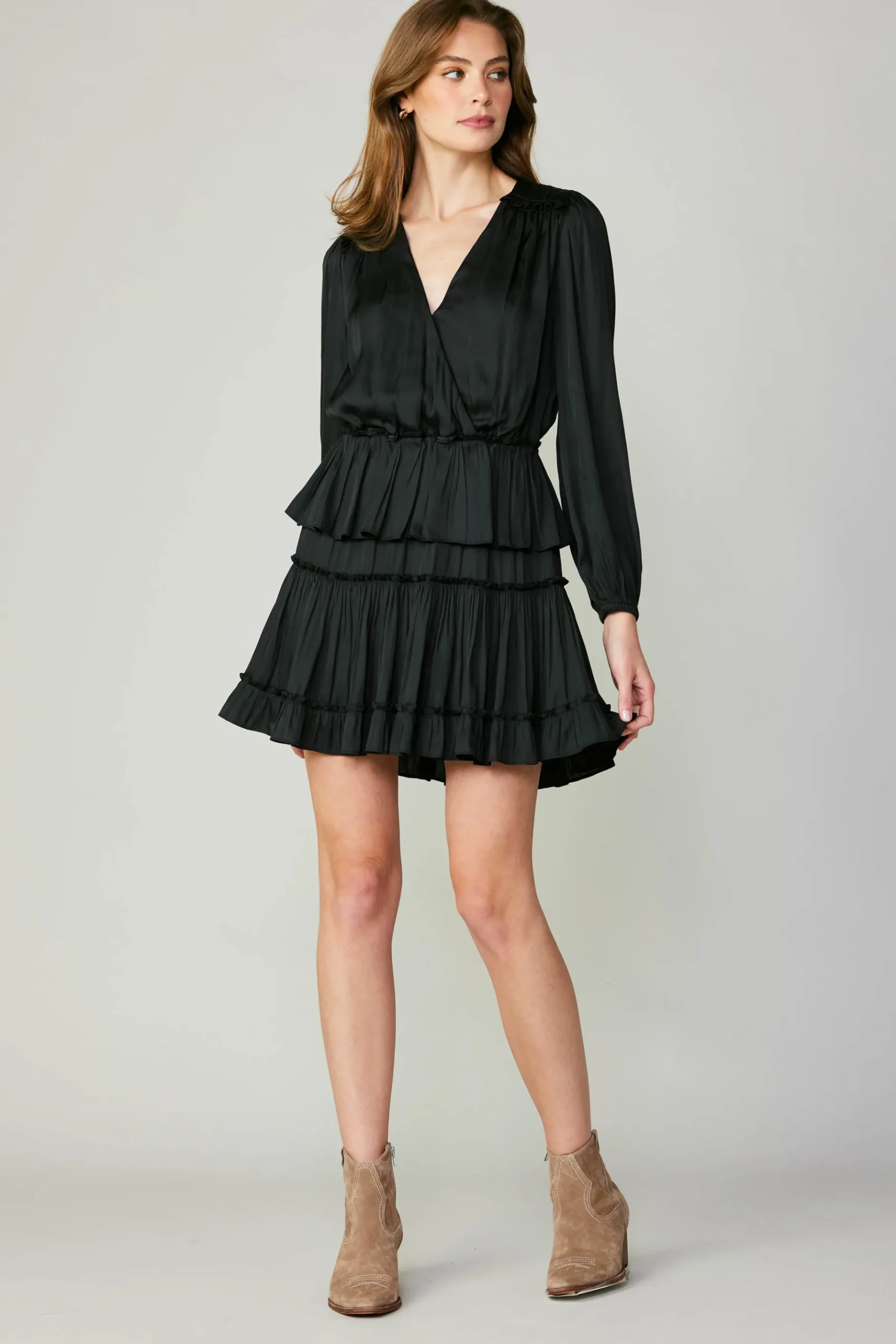 Hot Surplice Tiered Mini Dress Women Mini Dresses