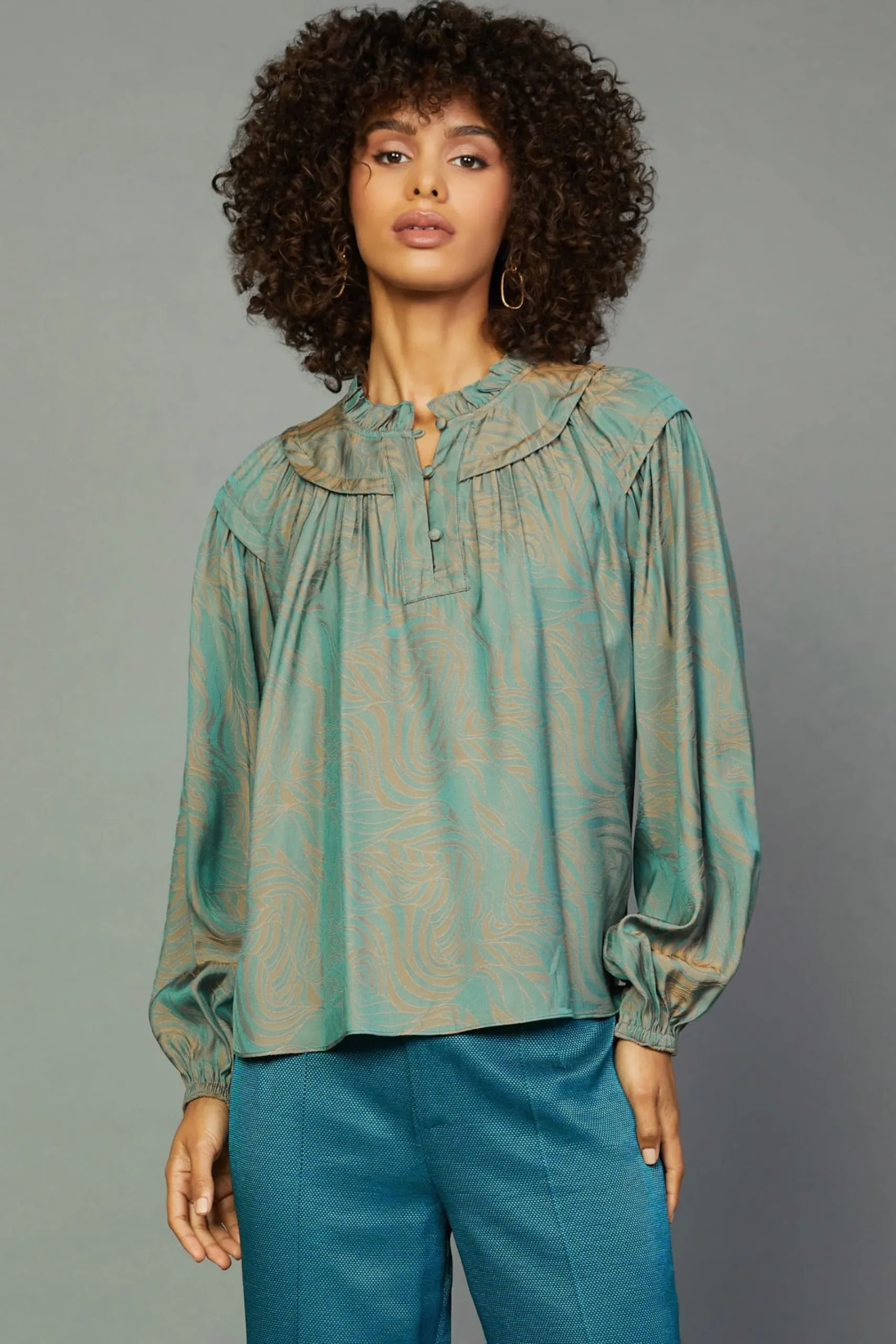 Clearance Swirl Motif Blouse Women Long Sleeve Tops