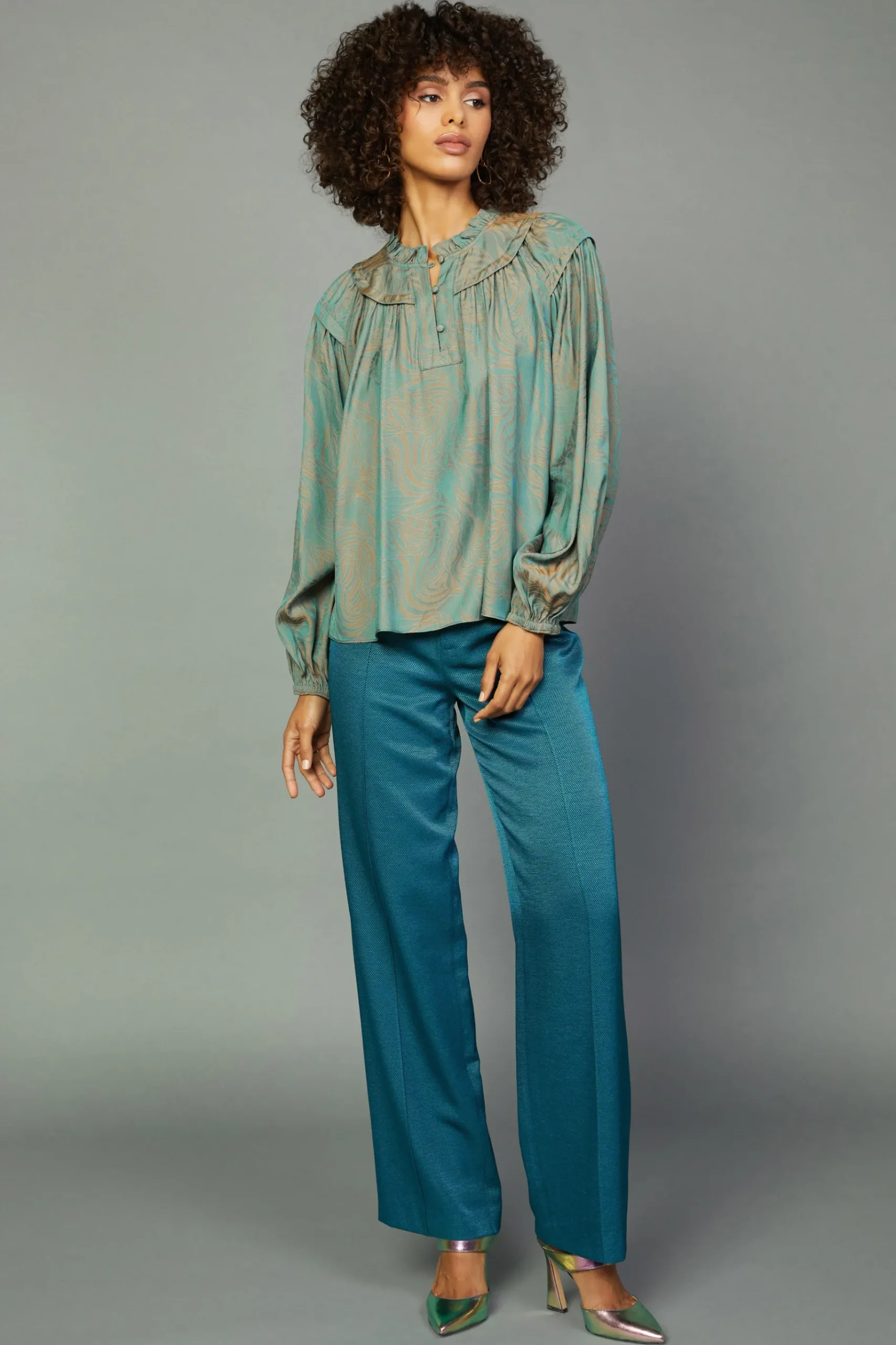 Clearance Swirl Motif Blouse Women Long Sleeve Tops