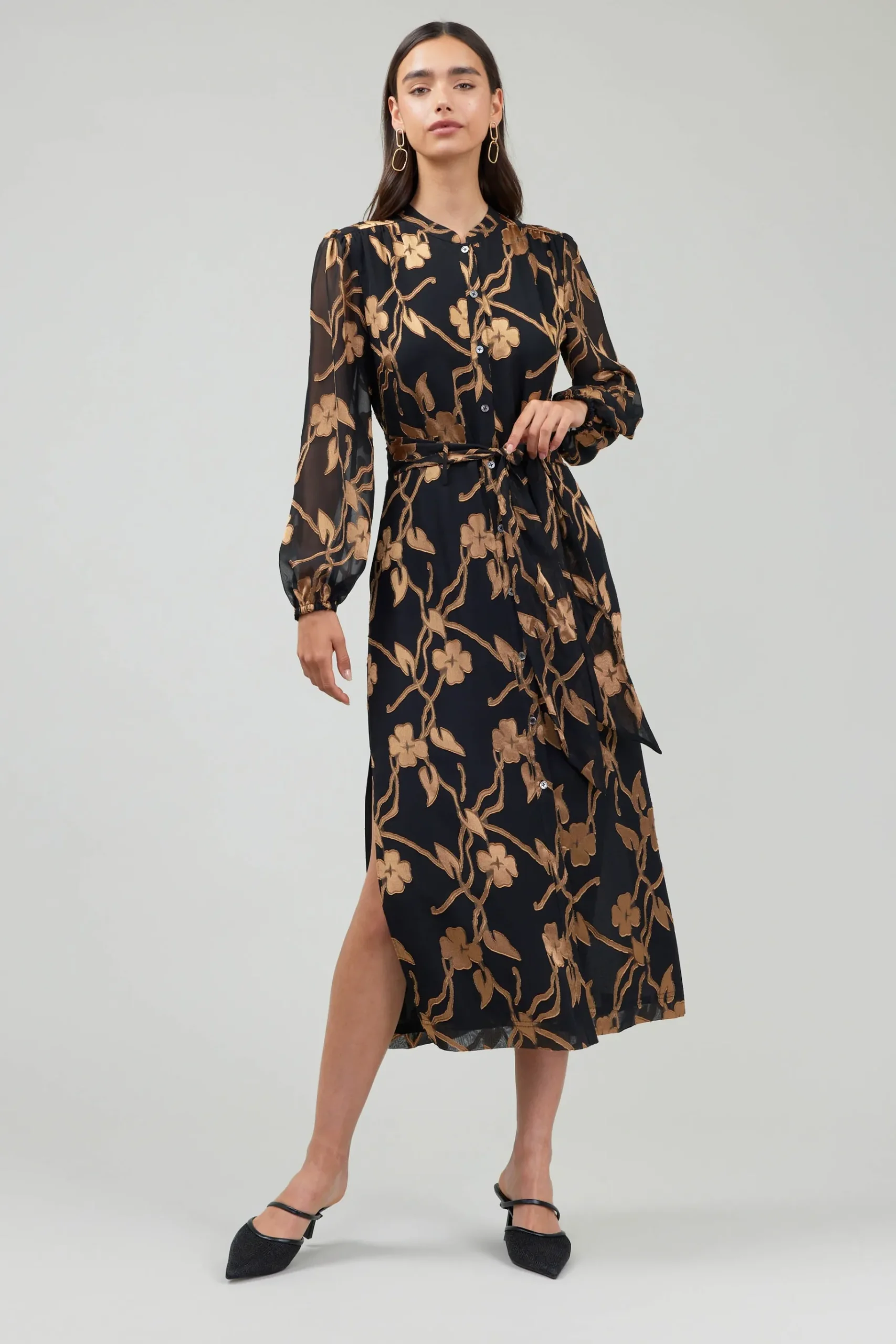 Outlet Textured Floral Midi Dress Women Midi Dresses