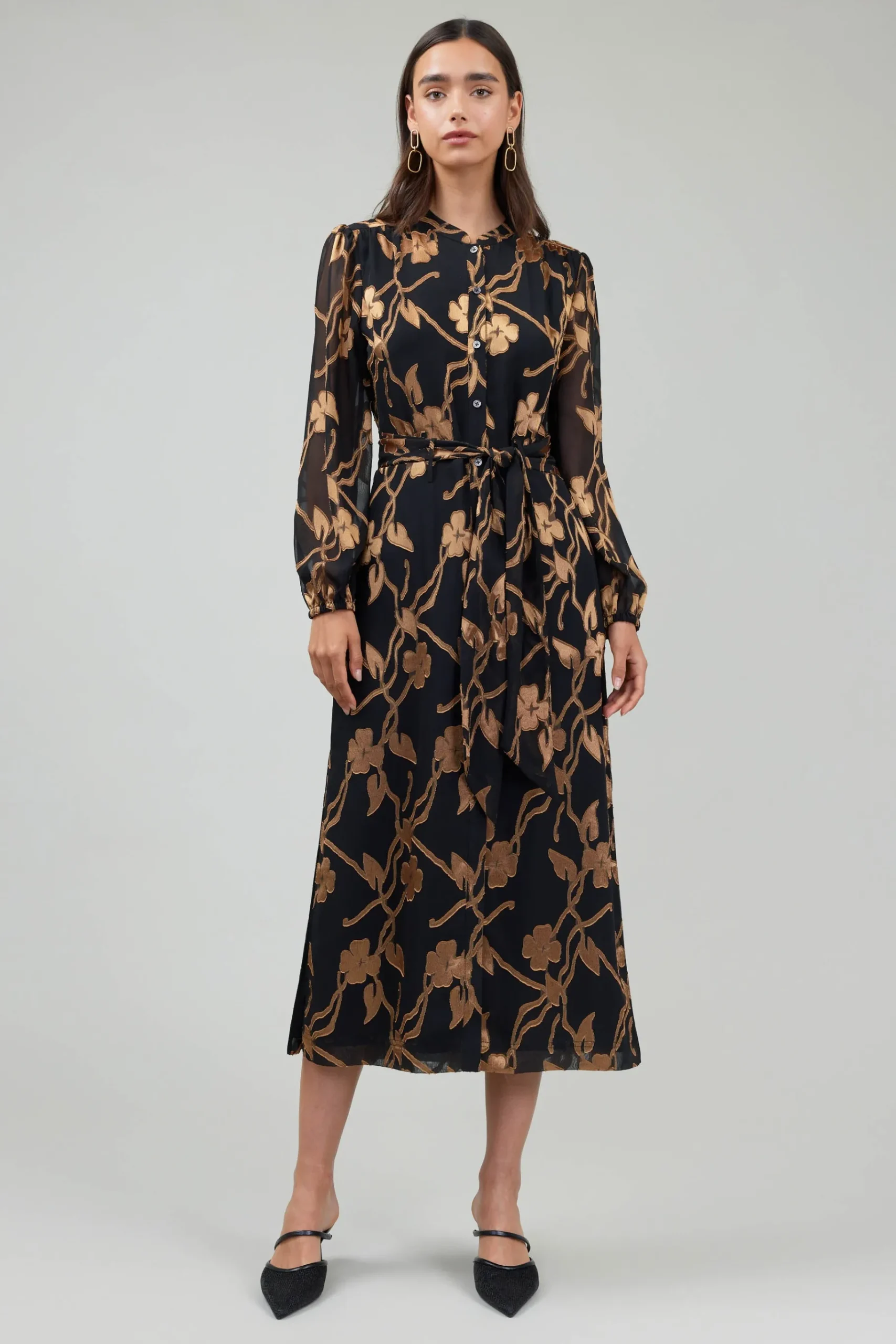 Outlet Textured Floral Midi Dress Women Midi Dresses