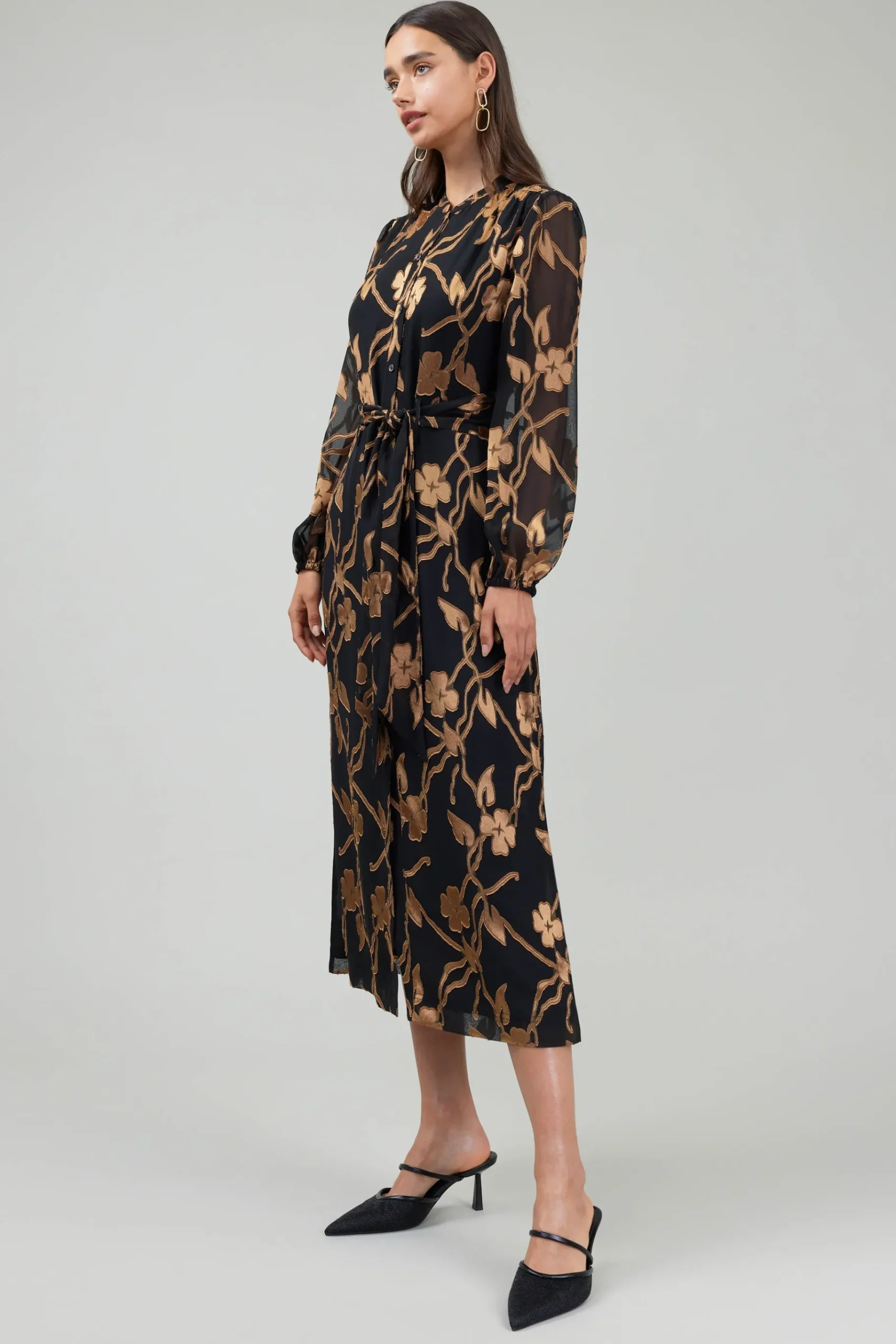 Outlet Textured Floral Midi Dress Women Midi Dresses