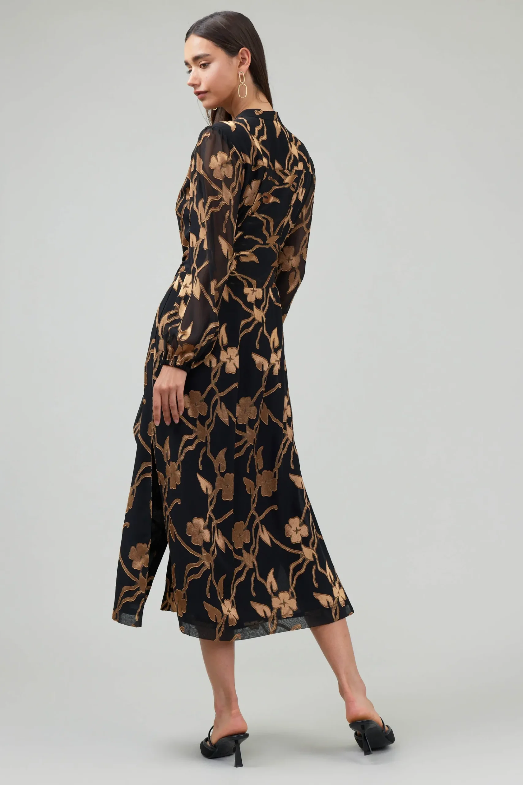 Outlet Textured Floral Midi Dress Women Midi Dresses