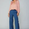 Outlet Top Stitch Placket Blouse Women Long Sleeve Tops