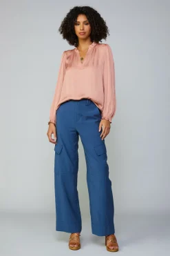 Outlet Top Stitch Placket Blouse Women Long Sleeve Tops