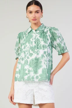 Hot Tulip Jacquard Blouse Women Short Sleeve Tops