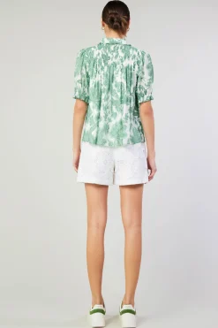 Hot Tulip Jacquard Blouse Women Short Sleeve Tops