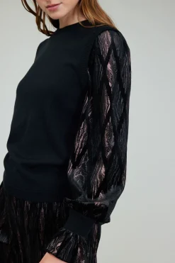 Best Velvet Foil Sweater Top Women Knitwear | Long Sleeve Tops