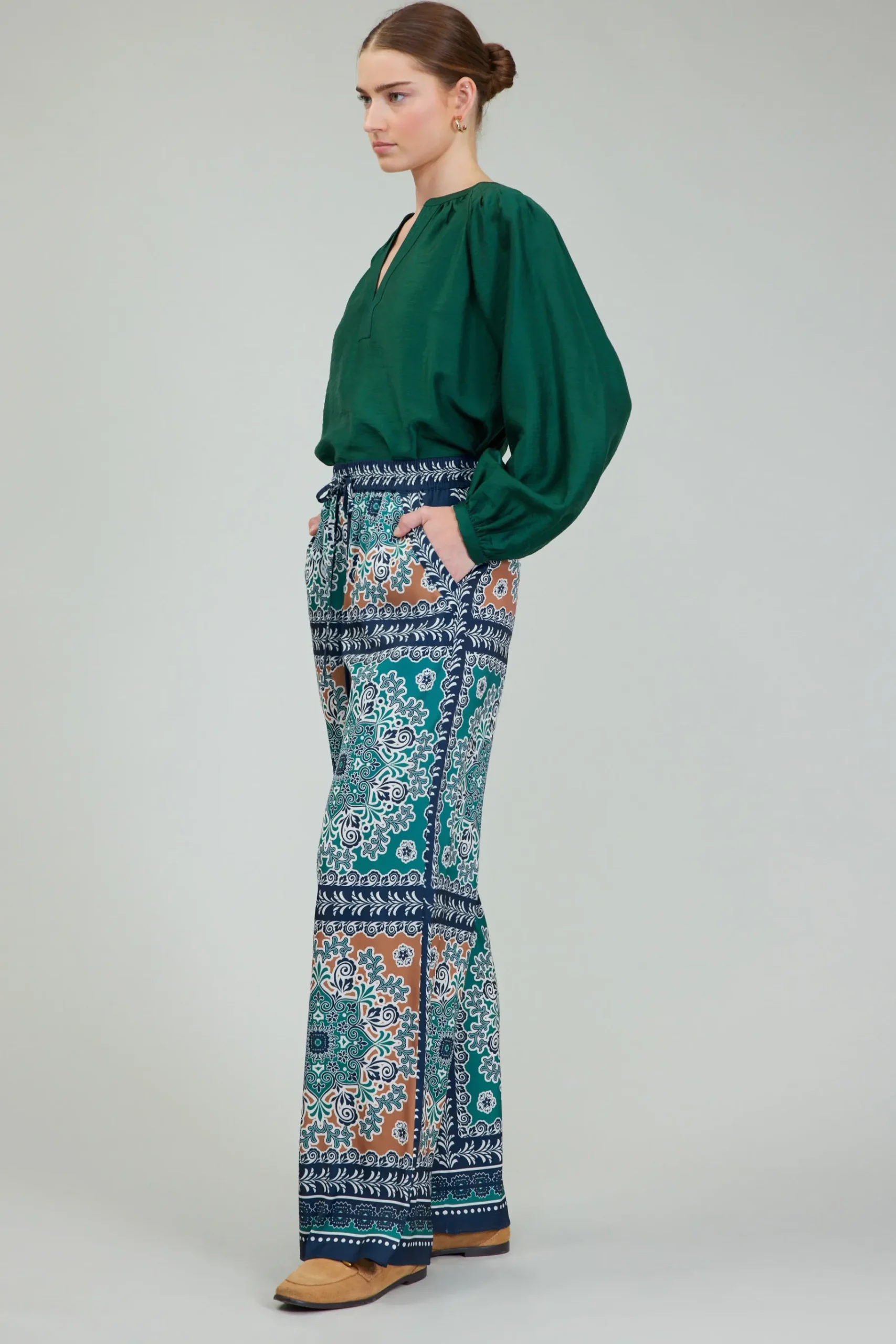 Outlet Wide Leg Bordered Pants Women Pants