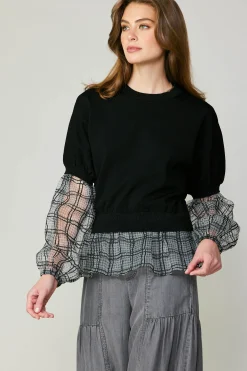 Sale Windowpane Plaid Sweater Top Women Long Sleeve Tops | Sweaters