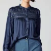 Hot Yoke Lace Blouse Women Long Sleeve Tops